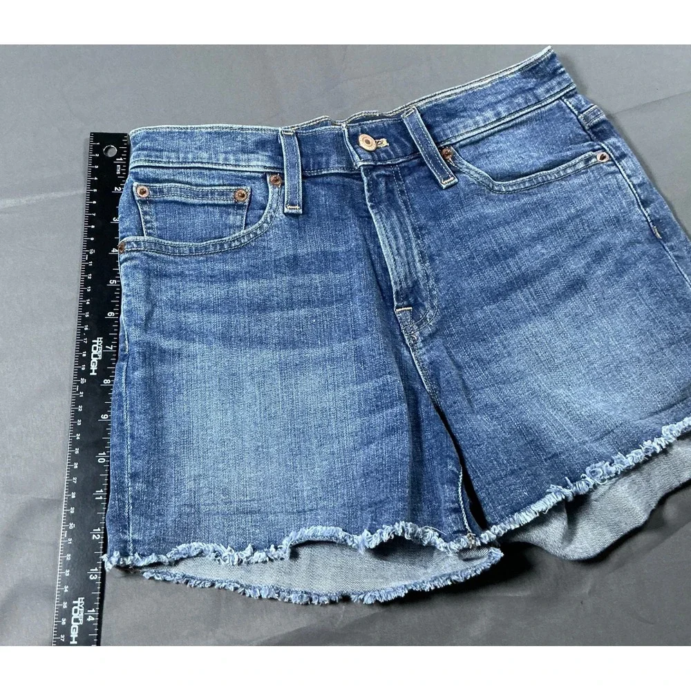 J.Crew Mercantile Womens Denim Shorts Blue Raw Hem High Rise Size 25 US 2